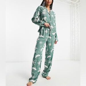 ASOS DESIGN  Tall modal astrology shirt & pants pajama set in sage Size 4